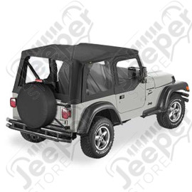 Bâche soft-top de rechange sans support (armatures) avec fenêtres amovibles pour demi-portes Couleur : Black, Jeep Wrangler TJ
