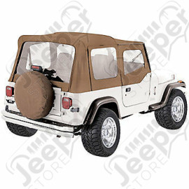 Bâche complète avec les 3 fenêtres arrière et les 2 fenêtres de demi-portes avant (coin carré à l'arrière), couleur: Spice (marron) pour Jeep Wrangler YJ - 68117 - 68217 - CT20037 - CT20037T