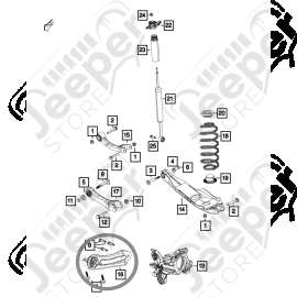 Tirant de pont arrière gauche pour Jeep Cherokee KL - 0522.57 / 5090045AD / 5090045 / 212380 / RK643258 / X22LA0349 / 528187 / GS251181 / CMS251181 / CA81563PR