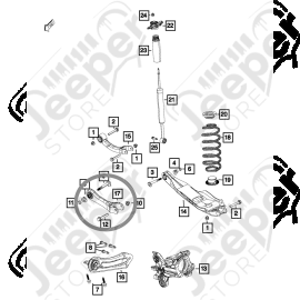 Tirant de pont arrière (gauche ou droit) pour Jeep Cherokee KL - 0522.58 / 5090120AA / 5090120 / 5090040AD / 5090040 / G5-2236 / 93168AL / GS251175 / RK643161 / 527115 / X22LA0598 / CMS251175