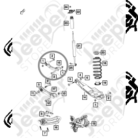 Tirant de pont arrière (gauche ou droit) pour Jeep Cherokee KL - 0522.55 / 68207620AA / 68207620 / RH05-6016 / 93166AL / TC8168 / 58145603 / G5-2092 / 212359 / KSC6351