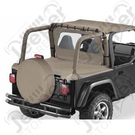 Couverture de plateau de chargement "Duster" (pour support de bâche soft-top d'origine) Couleurs: Dark Tan , Jeep Wrangler TJ (permet de garder les fixations de bâche Bestop sous le duster)