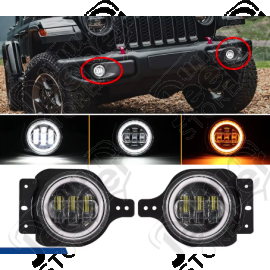 Kit de 2 Antibrouillards LED Avant avec Halo Ring Angel Eyes pour Jeep Wrangler JL et Jeep Wrangler JL Unlimited