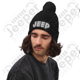 Bonnet Jeep avec pompon, couleur noir écrit Jeep en blanc