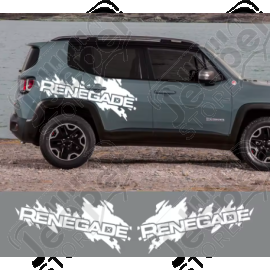Kit de 2 autocollants de porte / aile "Renegade" couleur blanc pour Jeep Renegade BU, BV