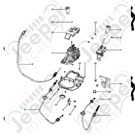 Cable commande levier boite automatique 42RLE 3.8L V6 et NAG1 3.6L V6 - Jeep Wrangler JK - 68067439AB / 68067439 / 68067439AE