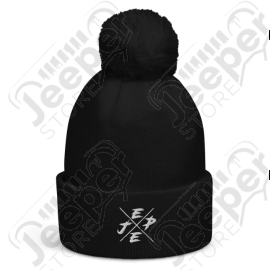 Bonnet Jeep avec pompon, couleur noir écrit Jeep en blanc