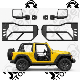 Kit de 4 demi portes tubulaires avant en acier avec rétroviseurs pour Jeep Wrangler JL 2 portes