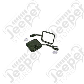 Door Mirror Kit, Convex Glass, Black; 55-86 Jeep CJ