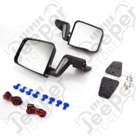 Door Mirror Kit, Heated, Black; 87-02 Jeep Wrangler YJ/TJ