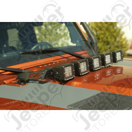 Light Bar Kit, Hood Mounted, 5 Square; 07-18 Jeep Wrangler JK