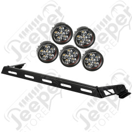 Light Bar Kit, Hood Mounted, 5 Round; 07-18 Jeep Wrangler JK