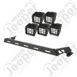 Light Bar Kit, Hood Mounted, Textured Black, 5 Square; 07-18 Wrangler