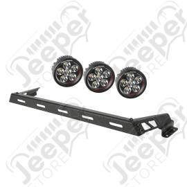 Light Bar Kit, Hood Mounted, Textured Black, 3 Round; 07-18 Wrangler