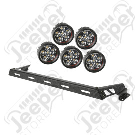 Light Bar Kit, Hood Mounted, Textured Black, 5 Round; 07-18 Wrangler