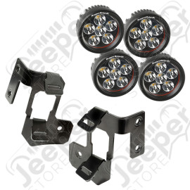 Light Mount Kit, A-Pillar, Semi-Gloss Black, Round LED; 07-18 Wrangler