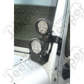 Light Mount Kit, A-Pillar, Semi-Gloss Black, Round LED; 07-18 Wrangler