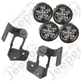 Light Mount Kit, A-Pillar, Textured Black, Round LED; 07-18 Wrangler