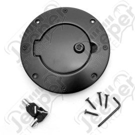 Gas Cap Door, Locking, Black Aluminum; 97-06 Jeep Wrangler TJ