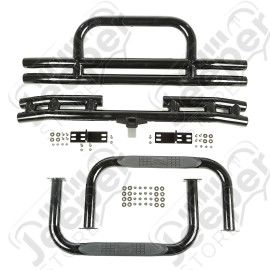 Tube Bumper Kit, 3 Inch, Side Steps, Black; 55-75 Jeep CJ