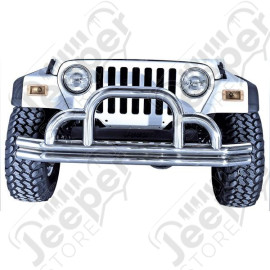 Defender Bumper, Front, Stainless Steel; 55-06 Jeep CJ/Wrangler YJ/TJ