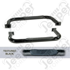 Tube Side Step Kit, Round, 3 Inch, Black; 76-86 Jeep CJ7