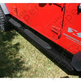 Tube Side Step Kit, Oval, 4.25 Inch, Black; 07-18 Wrangler JKU, 4 Door