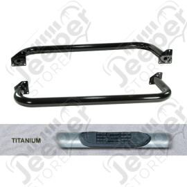 Tube Side Steps, Round, 3 Inch, Titanium; 97-06 Jeep Wrangler TJ
