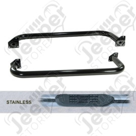 Tube Side Step Kit, Round, 3 Inch, Stainless Steel; 87-95 Wrangler YJ