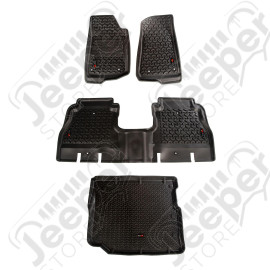 Floor Liner, Front/Rear/Cargo; Black, 2018-2020 Jeep Wrangler JL 4 Dr