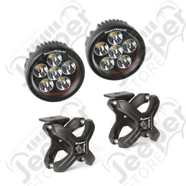 Light Kit, X-Clamp/Round LED, Large, Textured Black, 2 Pieces