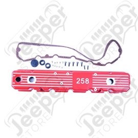 Engine Valve Cover, Red, Aluminum; 81-87 Jeep CJ/Wrangler YJ, 258CID