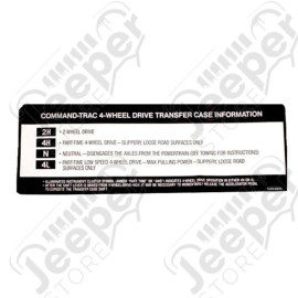 Decal, Transfer Case Sun Visor; 94-98 Jeep