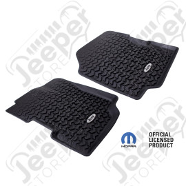 All Terrain Floor Liner, Front Pair, Black, Jeep Logo; 76-95 CJ/YJ