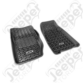 All Terrain Floor Liner, Front Pair, Black, Jeep Logo; 84-01 Cherokee