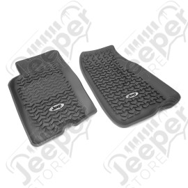 All Terrain Floor Liner, Front Pair, Black, Jeep Logo; 93-98 Jeep ZJ