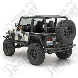 SB76621 Pare chocs arrière avec porte roue de secours "rock crawler" en acier noir pour Jeep Wrangler YJ, TJ