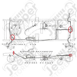 Raccord en T pour tube rigide sur pont avant ou arrière pour Jeep Willys MB, CJ2A, CJ3A, CJ3B, CJ5, M38, M38-A1, CJ6, C101, C104, CJ7, FC150, FC170, Willys Pickup - JO637432 / WO637432