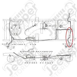 Tube rigide frein, (conduite pont arrière gauche) Jeep Willys MB, GPW, M38, M38-A1, M201, CJ2A, CJ3A