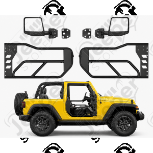 Kit de 4 demi portes tubulaires avant en acier avec rétroviseurs pour Jeep Wrangler JL 2 portes
