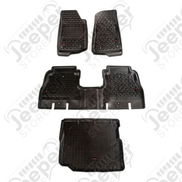 Kit de tapis en caoutchouc préformés (avant, arrière et coffre) pour Jeep Wrangler JL Unlimited (4 portes)