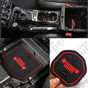 Kit tapis caoutchouc pour rangement tableau de bord avec logo Jeep couleur rouge pour Jeep Wrangler JL