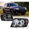 Kit de 2 phares verre clair sur fond noir - Jeep Grand Cherokee WJ / WG
