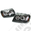 Kit de 2 phares verre clair sur fond noir - Jeep Grand Cherokee WJ / WG