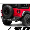 Pare-chocs arrière en acier FLJ Offroad "IRONFORCE" avec attelage carré US, LED intégrées et 2 manilles pour Jeep Wrangler JL et Wrangler JL Unlmited.