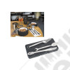 kit de 3 mini couverts en acier inox avec forme d'outillage (cuillère, fourchette et couteau) avec son coffret.