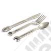 kit de 3 mini couverts en acier inox avec forme d'outillage (cuillère, fourchette et couteau) avec son coffret.